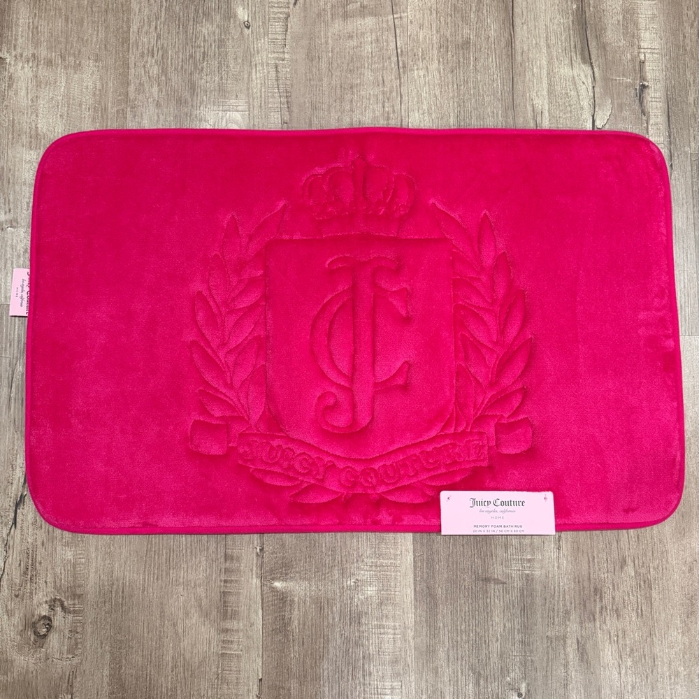 NEW‎ Juicy Couture Hot Pink Memory Foam Bath Rug Embossed Crown Crest Logo 20x32